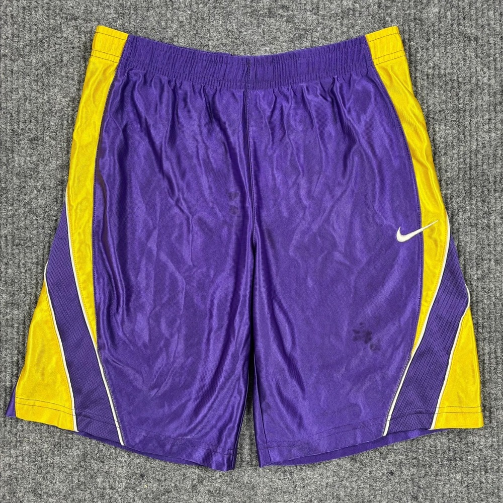 Nike Youth Basketball Shorts Size Small Purple Gold Dri-FIT Athletic Mesh